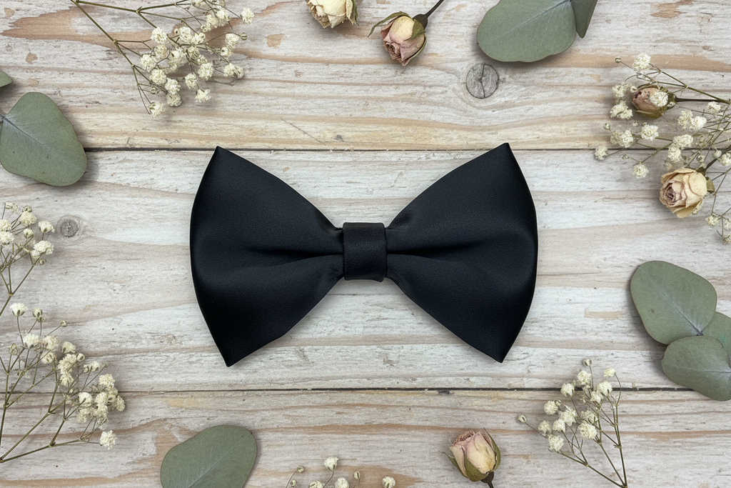 Stretch Satin Luxe Bow Tie - Black