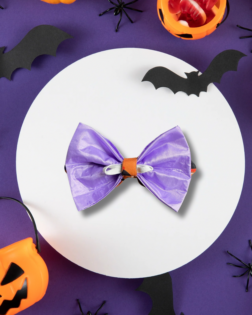 Purple & Orange Black Cat Oversized Bow