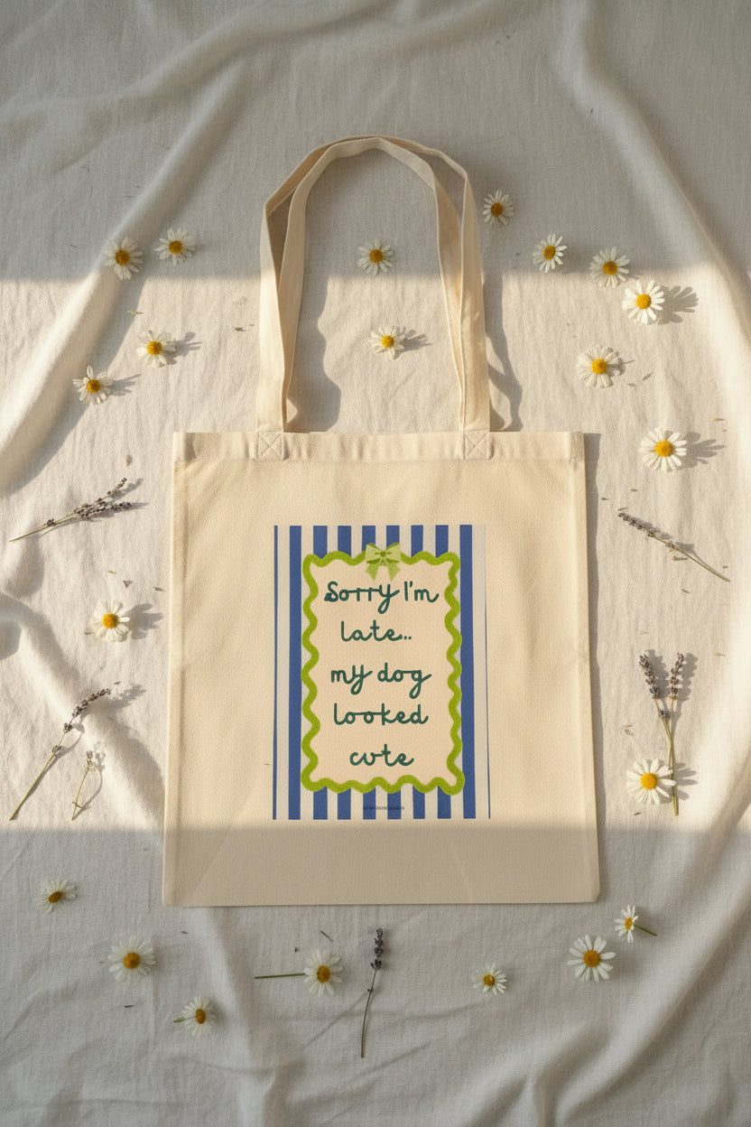 “Sorry I’m Late… My Dog Looked Cute” Tote Bag