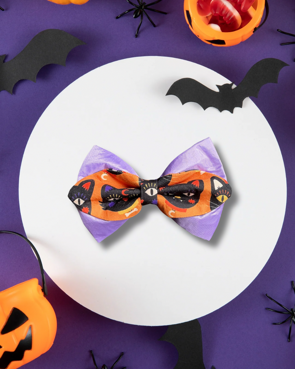 Purple & Orange Black Cat Oversized Bow