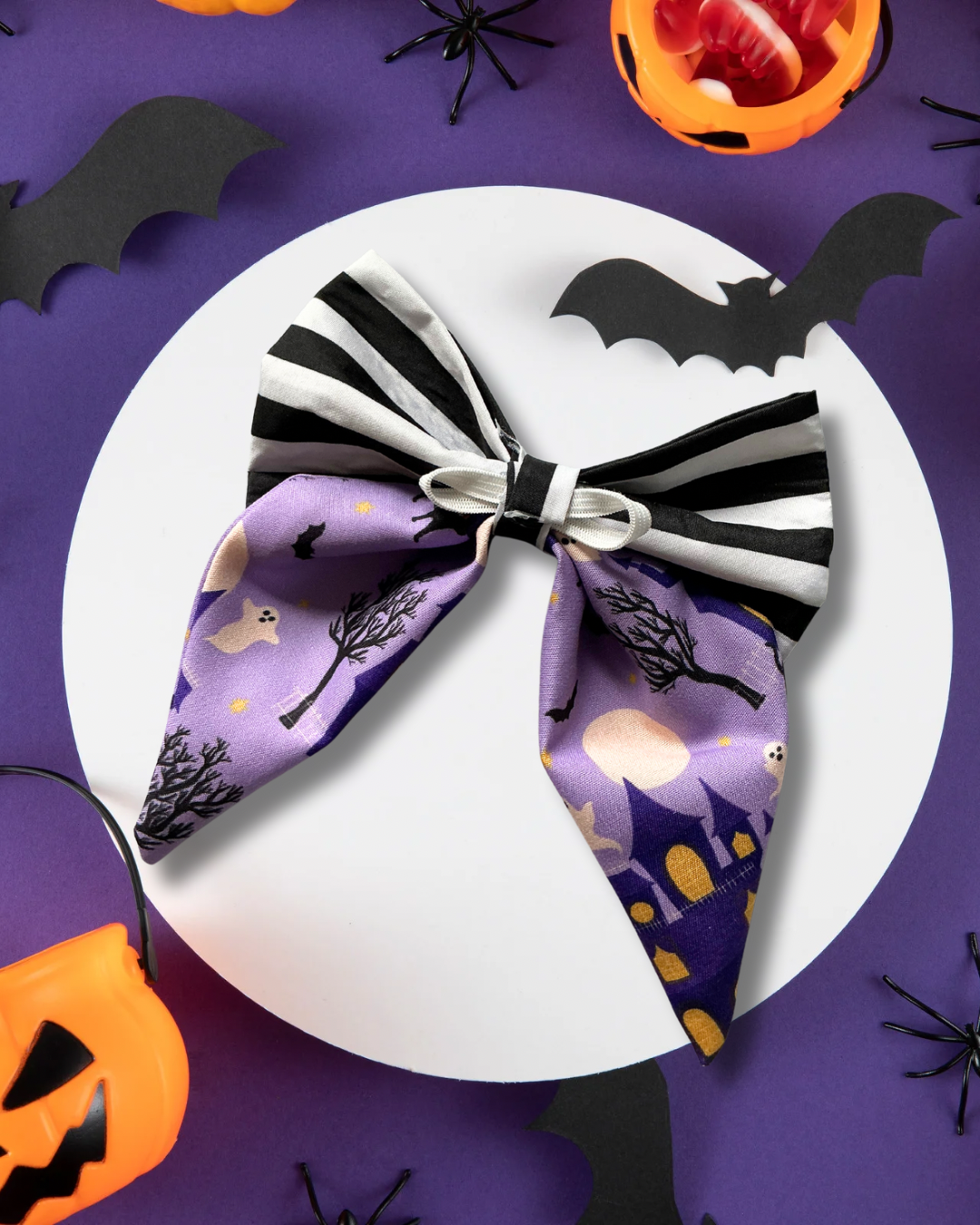 Purple Haunted House Fang Tail Sailor Bow