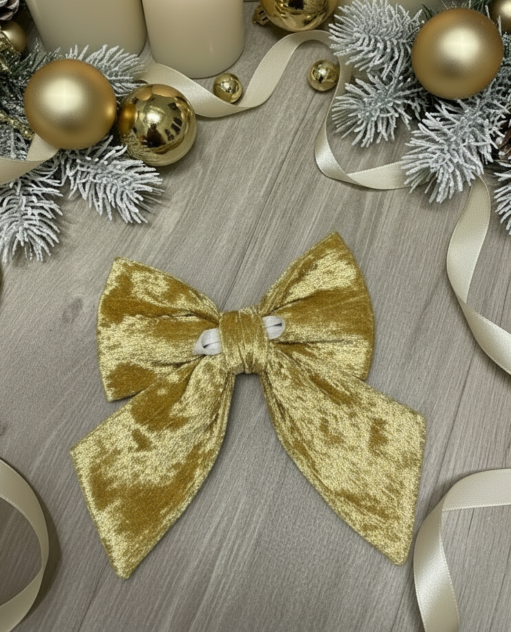Crushed Velvet Sailor Bow – Champagne Gold