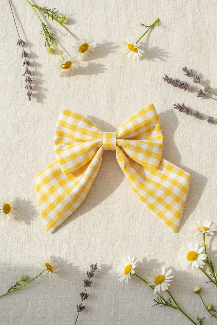 Picnic Pals - Traditional Gingham Sailor Bow Yellow