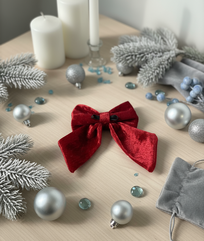 Crushed Velvet Sailor Bow – Burgundy