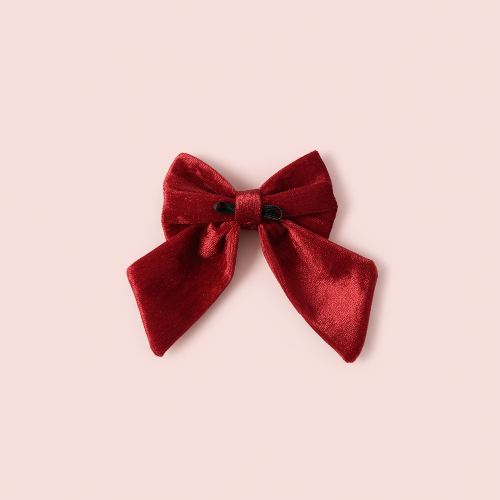 Crushed Velvet Sailor Bow – Ruby Red