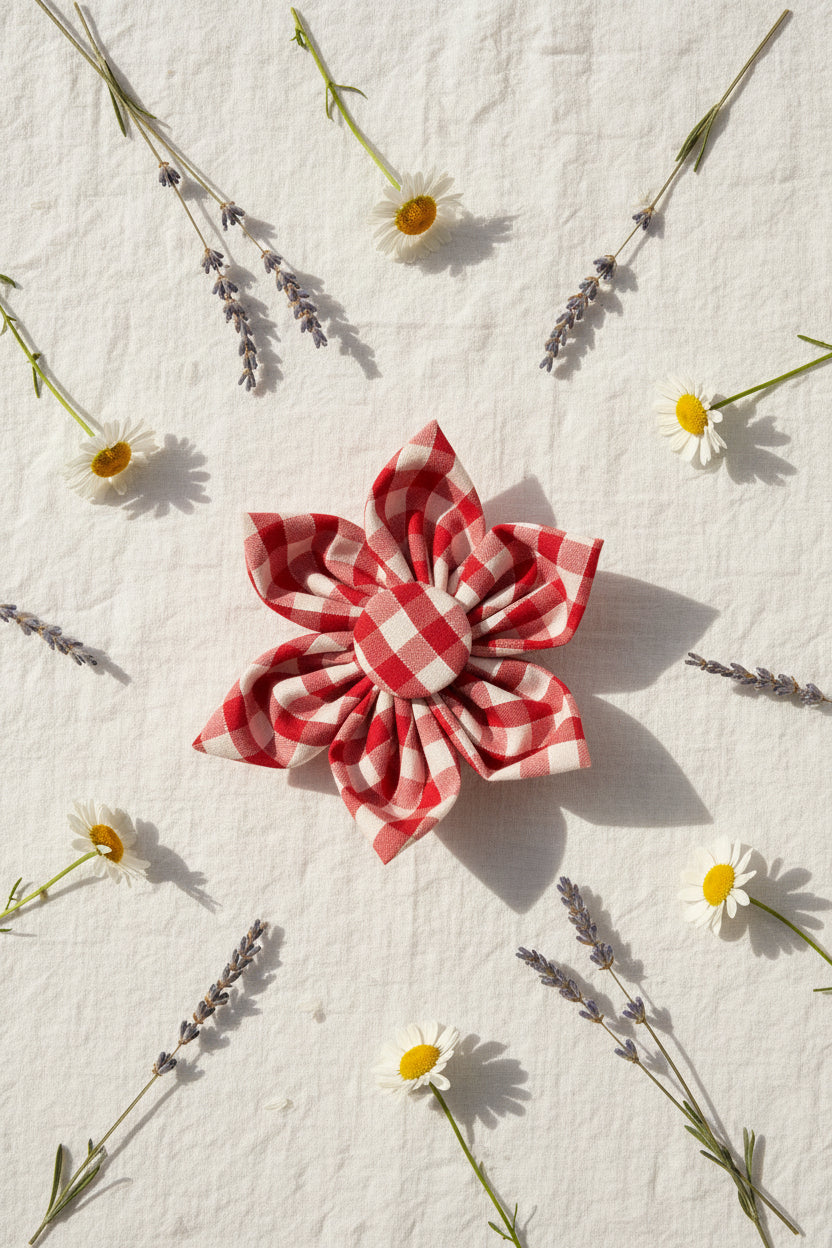 Picnic Pals - Red Gingham Collar Flower