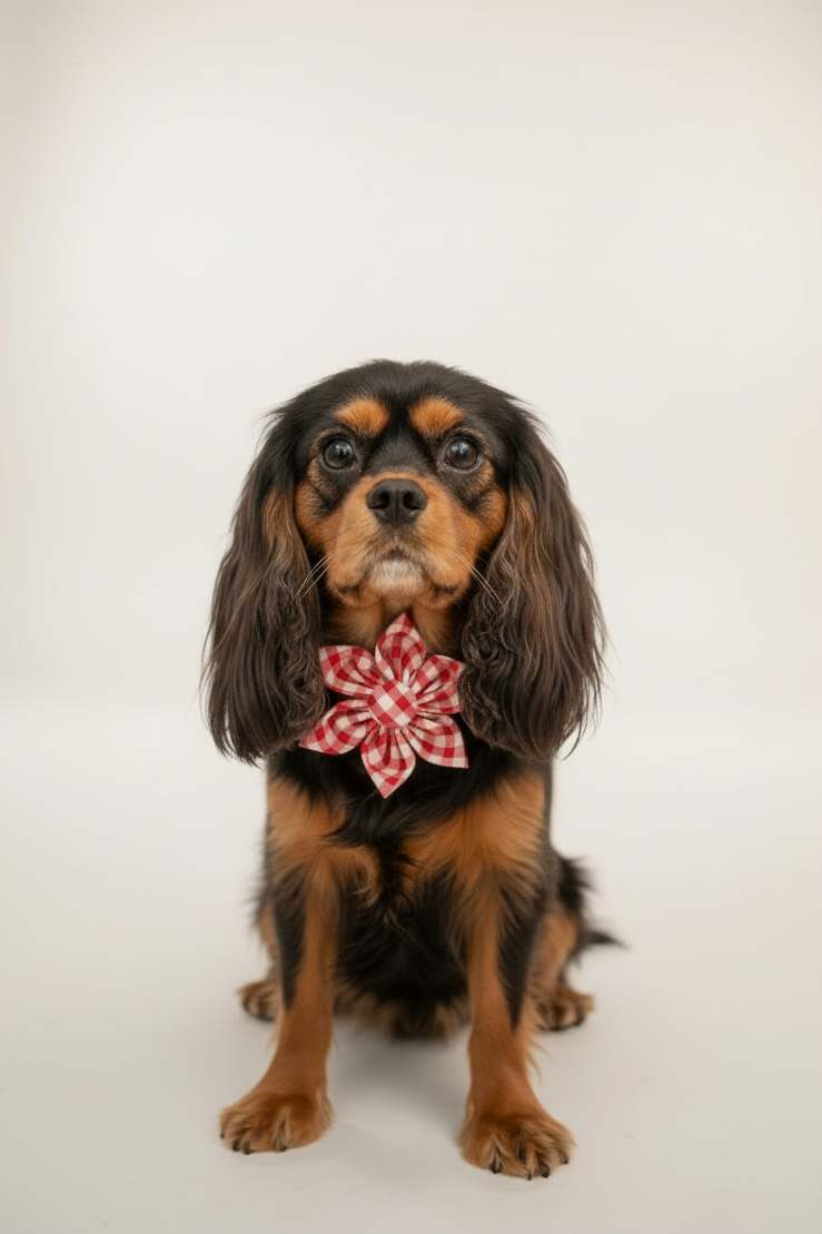 Heritage Hound - Red Gingham Collar Flower