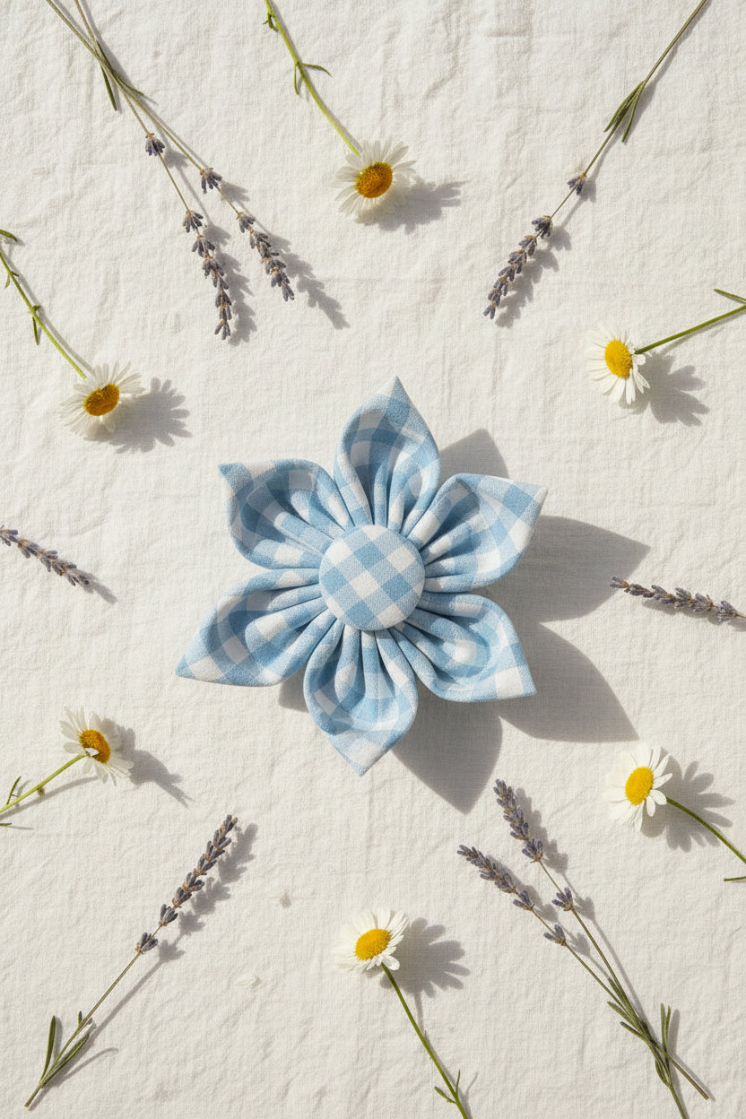 Picnic Pals - Blue Gingham Collar Flower