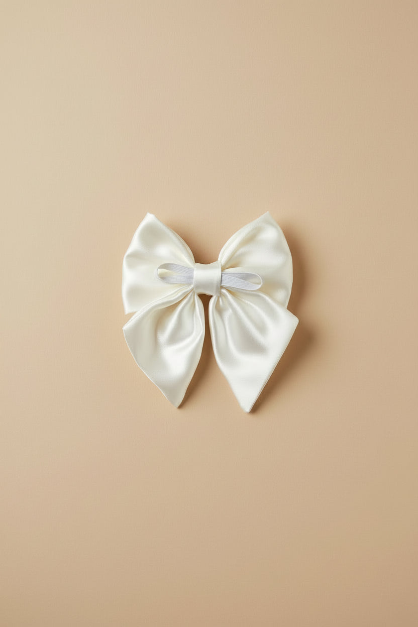 Little Satin Rambler Bow - Ivory