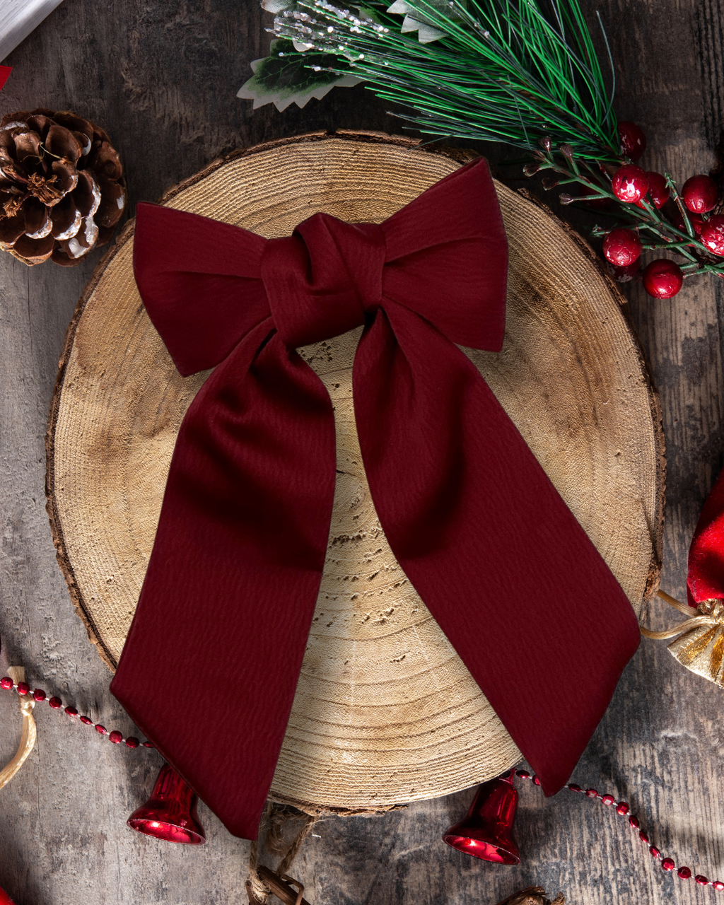 Burgundy Satin Hair Bow