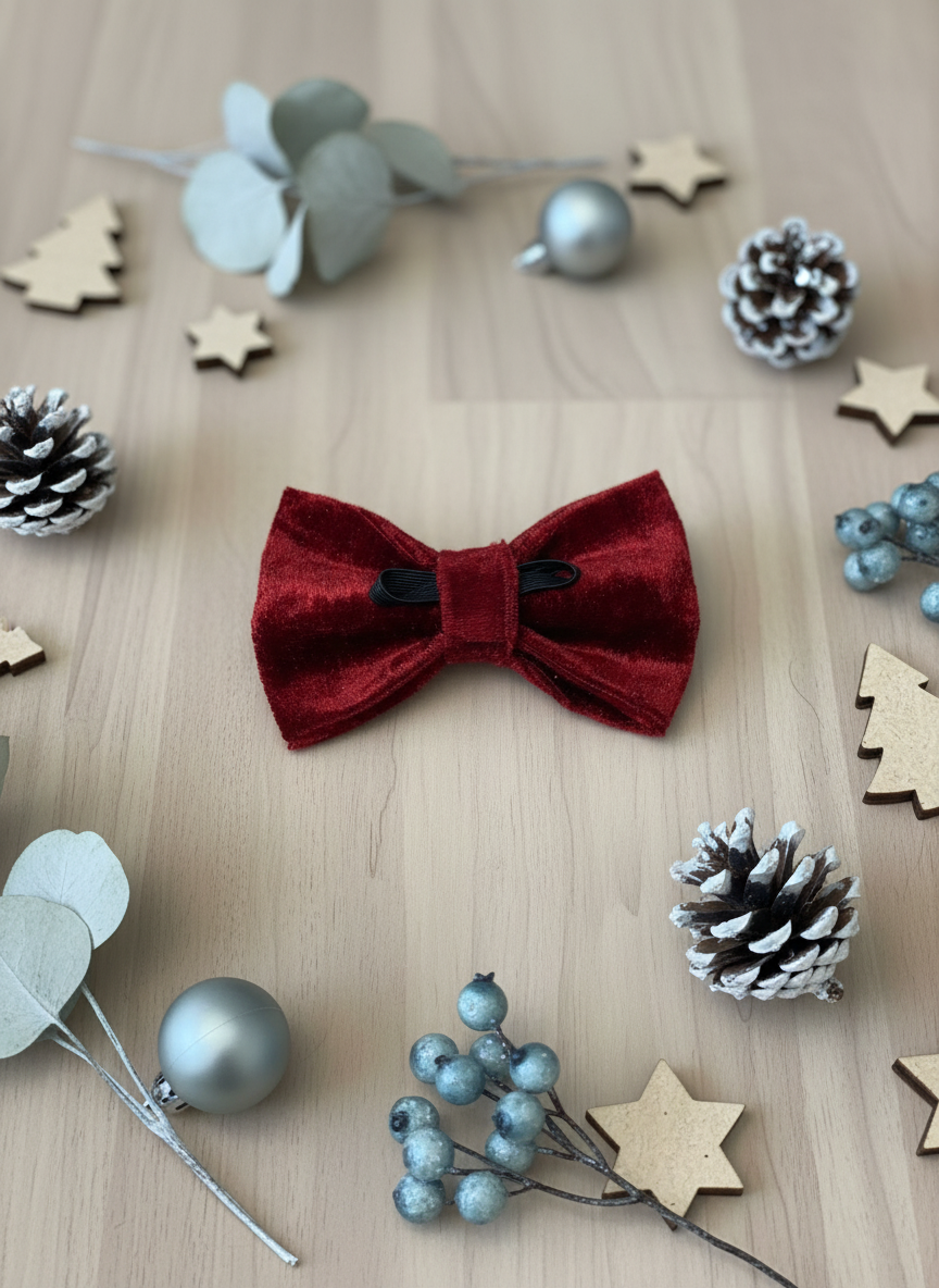 Crushed Velvet Bow Tie – Ruby Red