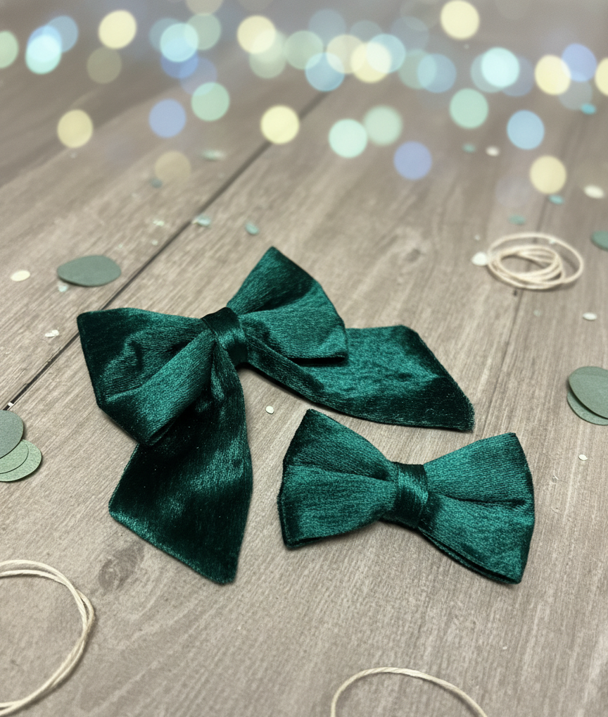 Crushed Velvet Sailor Bow – Emerald Green