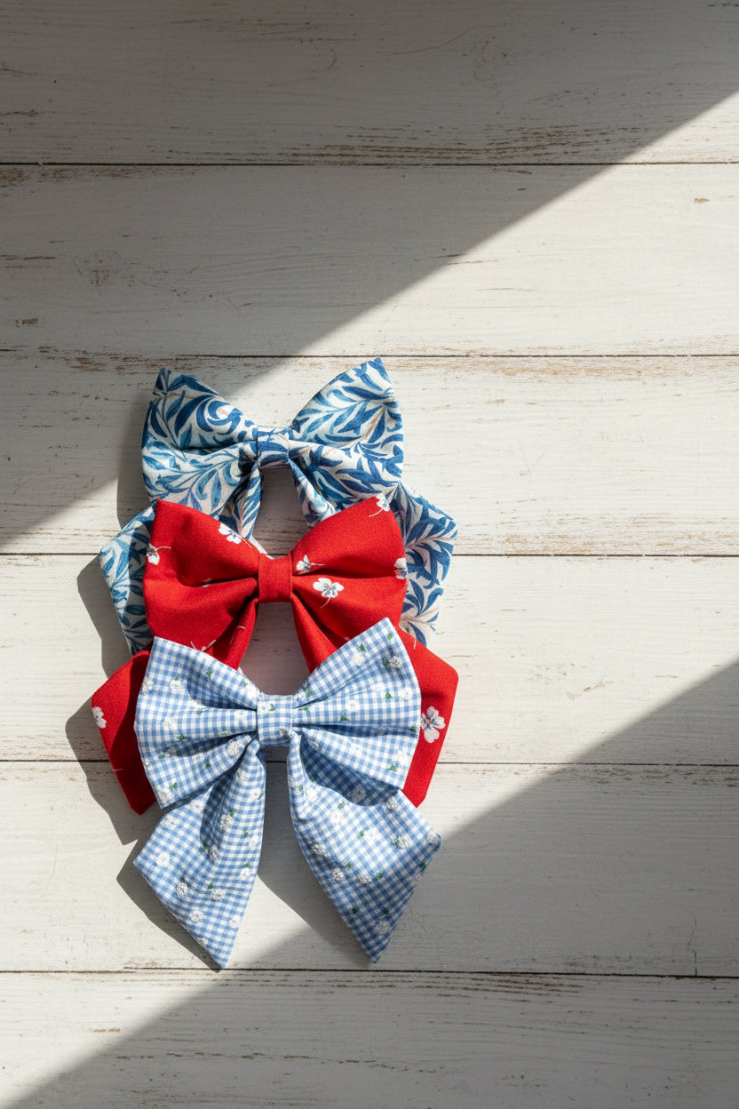 Blue Willow Sailor Bow – Elegant Blue Floral Sailor Bow