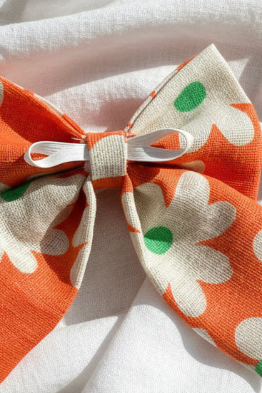 Linen Dog Sailor Bow - Orange Daisy