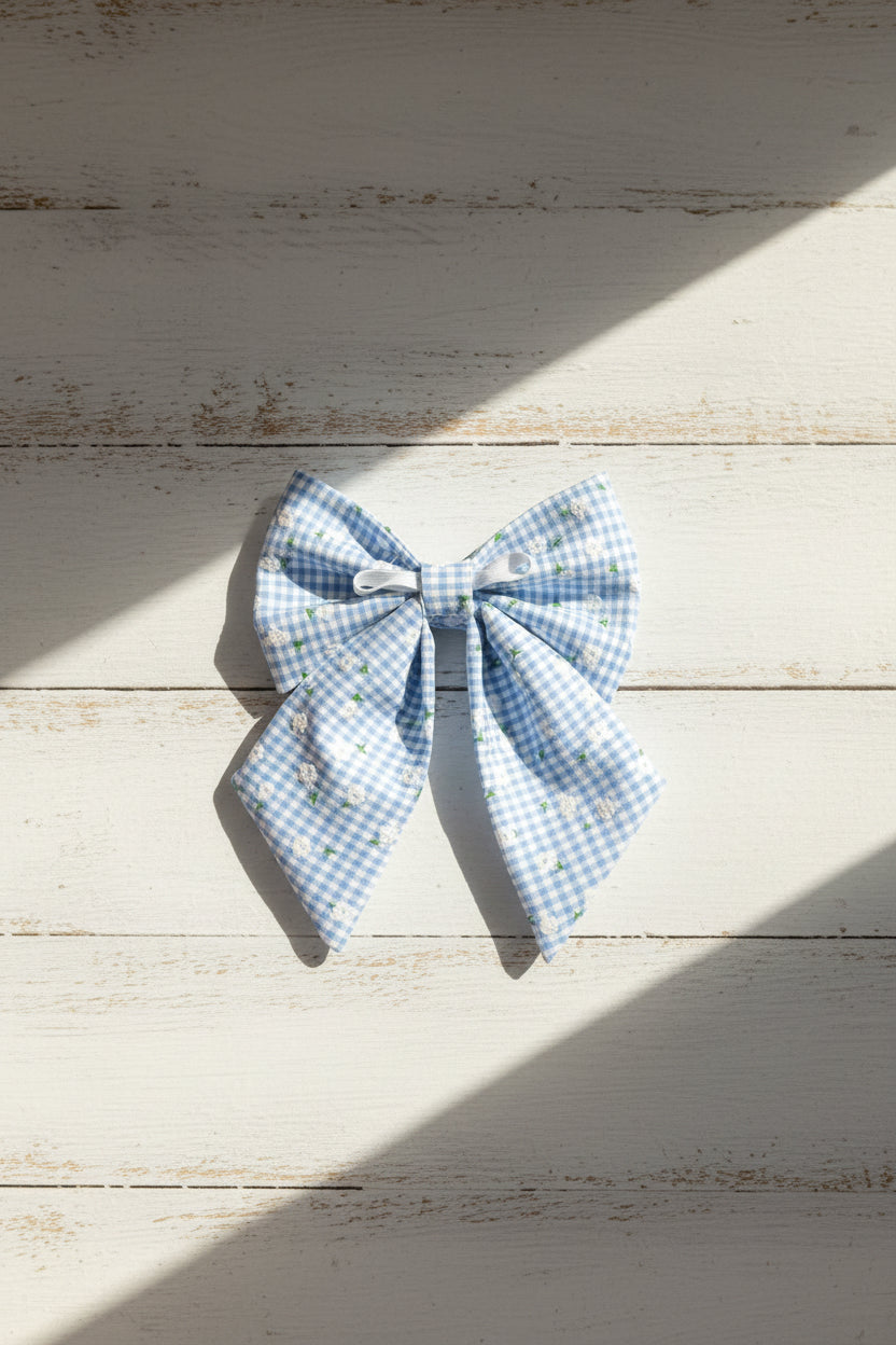 Picnic Pals - Blue Floral Gingham Sailor Bow