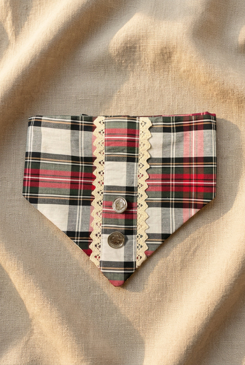 Tinsel + Tartan - White Tartan Elasticated Bandana